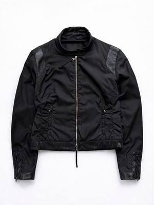 Prada Sport Black Jacket Nylon Leather Trim Zip Up Size 44 Women