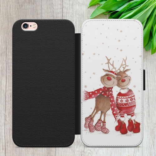 REINDEER FLIP CASE FOR IPHONE SAMSUNG GOOGLE WINTER SNOW GIFT WALLET PHONE COVER - Picture 33 of 38