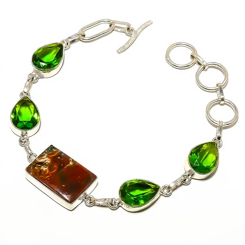 Brazalete Joyería Cromo Calcedonia-Zimbabwe, Peridoto Plateado 7-7.99" B119 Foto 2 de 4