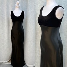 1990 Roberta black sleeveless velvet top smooth satin skirt maxi gown dress