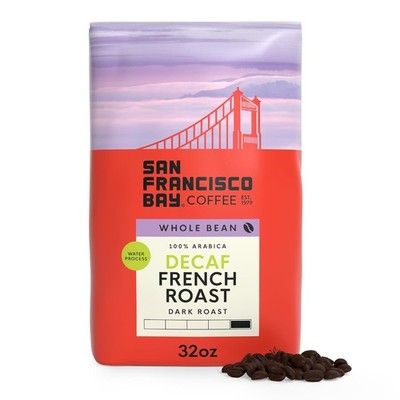 San Francisco Bay Decaf French Roast Dark Whole Bean Coffee 2lb Bag Fresh