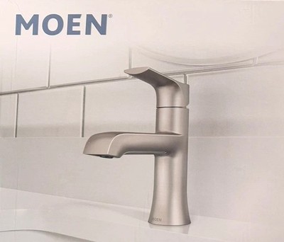 NEW MOEN Liso 84540SRN Brushed Nickel 1-Handle Bathroom Faucet W/Drain