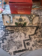 Transpac JOY Faux Birchwood & Metal Light Up Sign Christmas Holiday