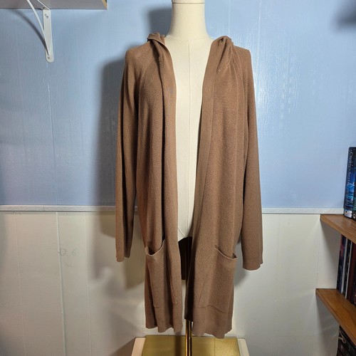 Cyrus 1X hellbraun Kapuze Langarm offen lang Staubtuch Cardigan Pullover