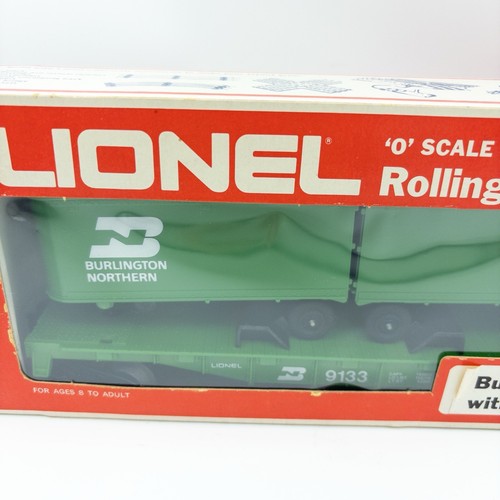 NUEVO Lionel 6-9133 Burlington Northern Flatcar Flatcar Flatcar con remolque furgonetas calibre O - Imagen 2 de 6