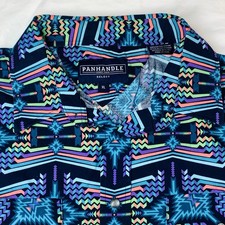 Panhandle Select Mens XL Black Blue Aztec Western Pearl Snap Long Sleeve Shirt