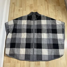 Tahari Plaid Poncho Cape Womens Full Zip Check Collared Small/Medium