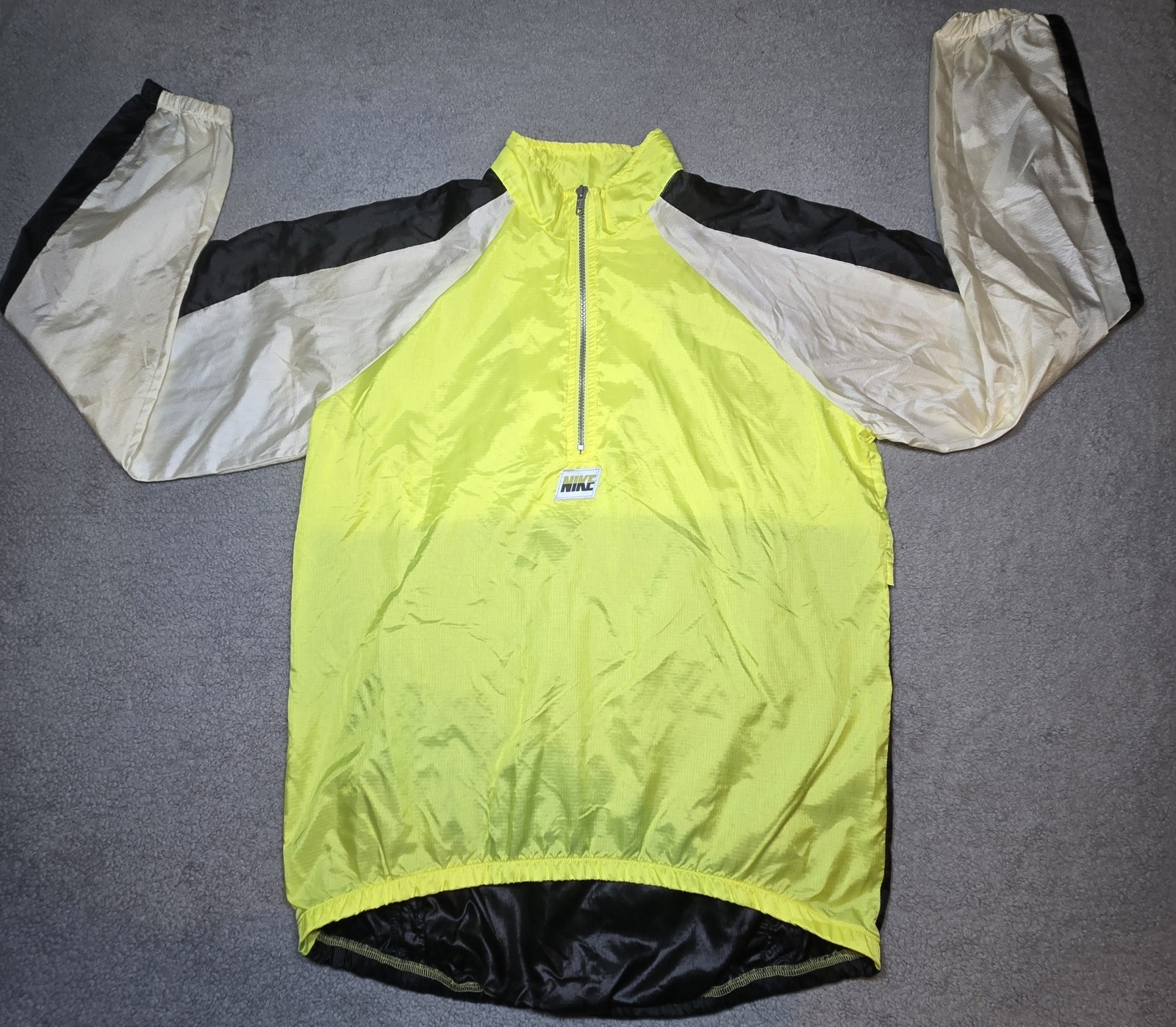 Vintage Nike Windbreaker Jacket Size Large Neon Yellow 80s90s Pullover 1/4 Zip M