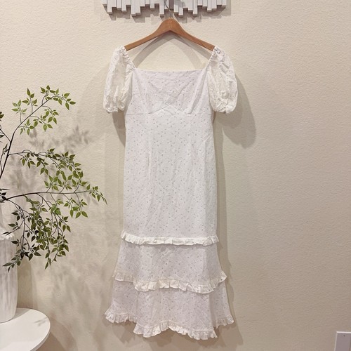 Revolve Keepsake kurzärmliges Midikleid mit höherer Spitze elfenbeinfarben Größe L/8 neu mit Etikett - Bild 6 von 12