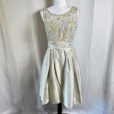 BEAUTIFUL Champagne Silk Sequin Sz 6 Mother Of Bride Event Dress Flores  Flores