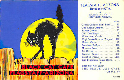 Flagstaff AZ Arizona Black Cat Cafe on U. S. 66 Curt Teich Postcard Copy