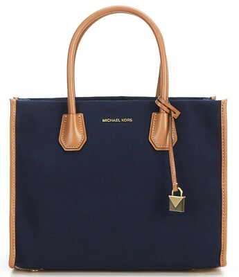 Michael Kors Mercer Large Convertible Tote Canvas Admiral Navy $278 NWT