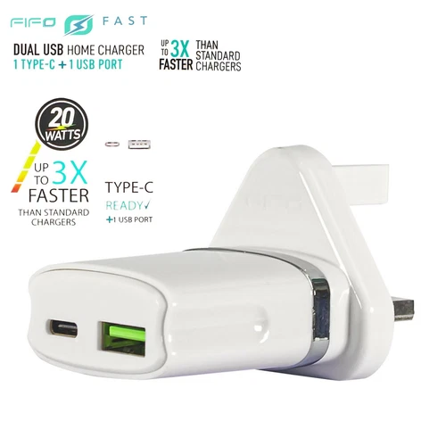 FAST Home Charger USB with Type-C and USB-A ports FIFO Dual Mains 3 Pin UK Plug - Picture 5 of 12