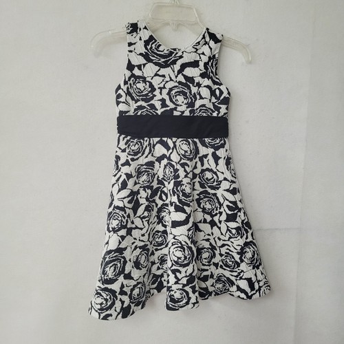 Janie & Jack Dress Girls 5 Black White Rose Floral Sleeveless Lined Stretch