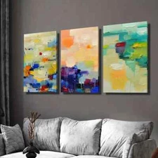 3pcs Abstract Painting with Vibrant Colors Wall Art Canvas Framed 50x70cm