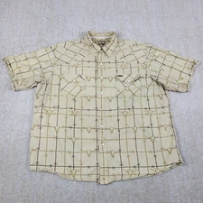 Cowboy Hardware Shirt Mens 3XL Beige Plaid Barbwire LongHorn Pearl Snap Western