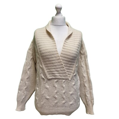 Vintage Arran Cable Knit Jumper Jaeger Cream Wool M 10 . Women's