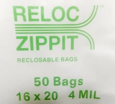 Jumbo Reloc Zippit Bags 16x20 Clear 4Mil Reclosable 50 Large Bags 4 mil 16 x 20"