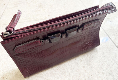 Longchamp by Kate Moss Croc Embossed Calf Leather Clutch Purse