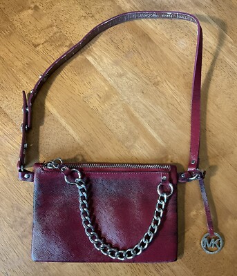 Michael Kors Distressed Red PVC Pull Chain Belt Fanny Pack Bag Size Small  551564