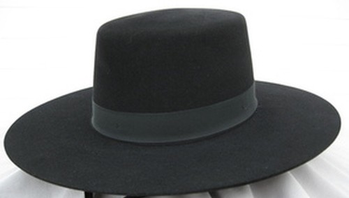 Black GAMBLER ~Wool Felt HAT~ Spanish - Bolero - Flat Top - Boater - Telescope - Picture 7 of 9