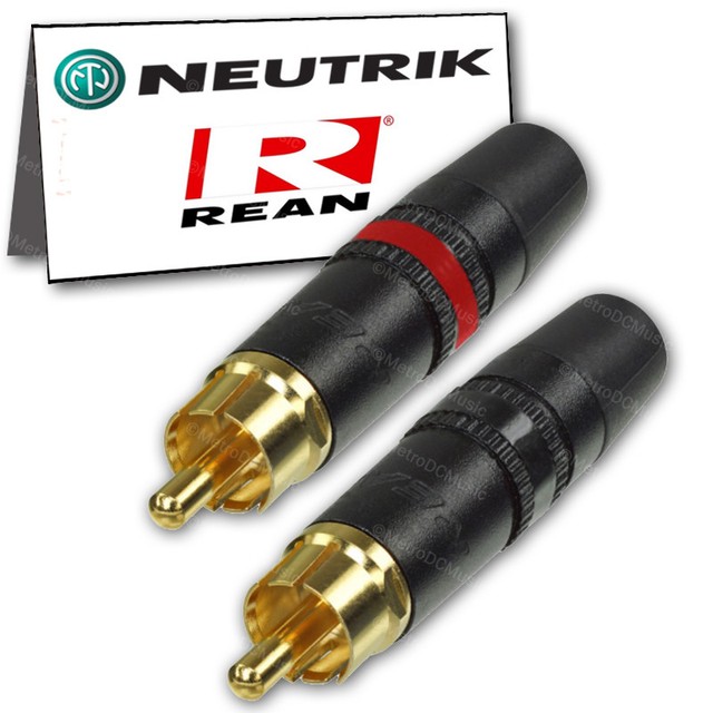 Set of 2 Neutrik REAN NYS373 -0 -2 Red Black Ring RCA Phono Plugs Gold ...