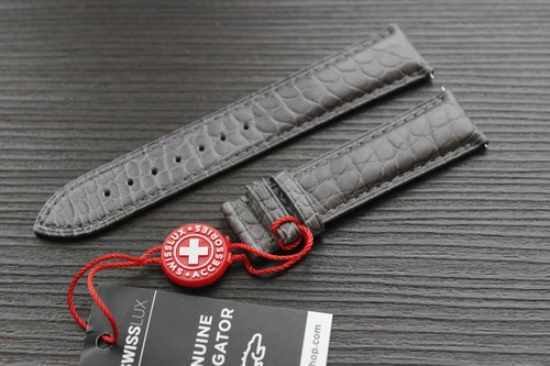 20mm Genuine Alligator Crocodile GREY Curved Edge Leather Watch Strap Band - 第 4/10 張圖片