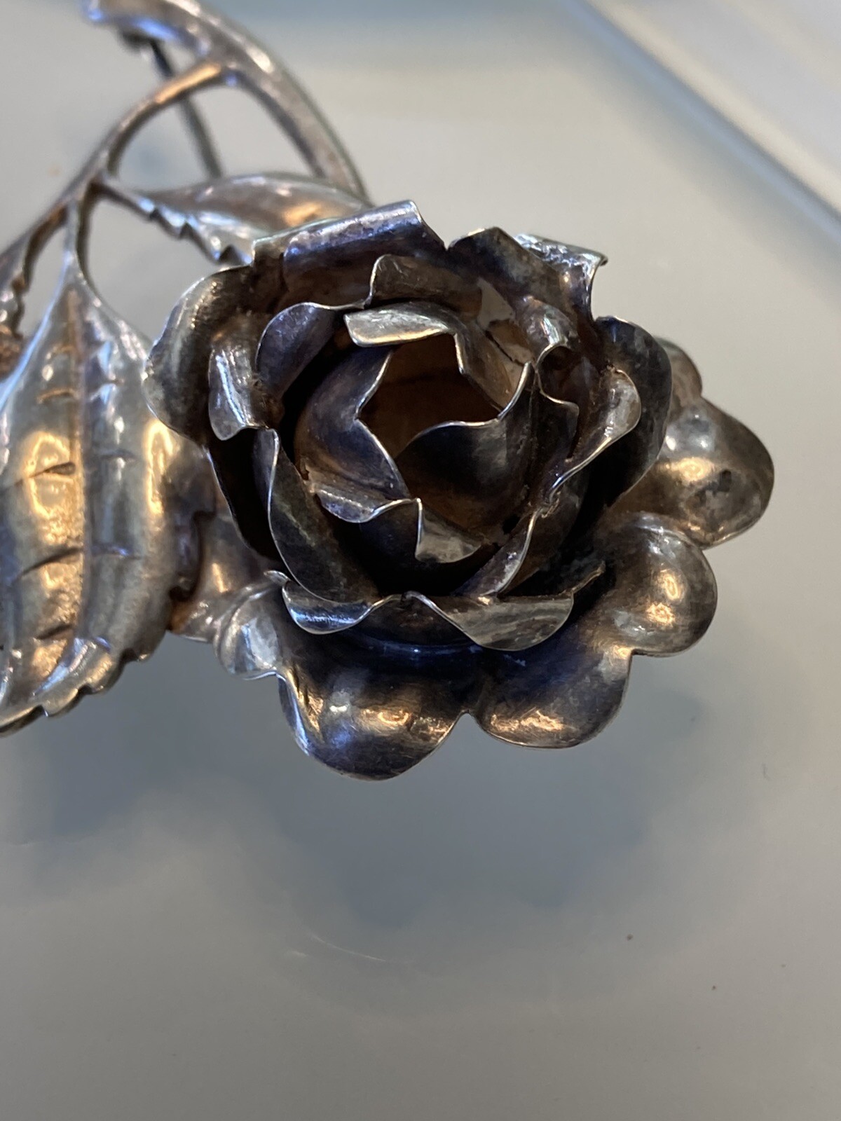 VTG Sterling 925 Solid Silver Rose Flower Pin 2.7… - image 4