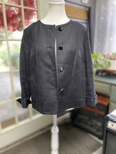 Talbots 100 Linen Black Blazer Button Down Cuffed Sleeves With Pockets s 