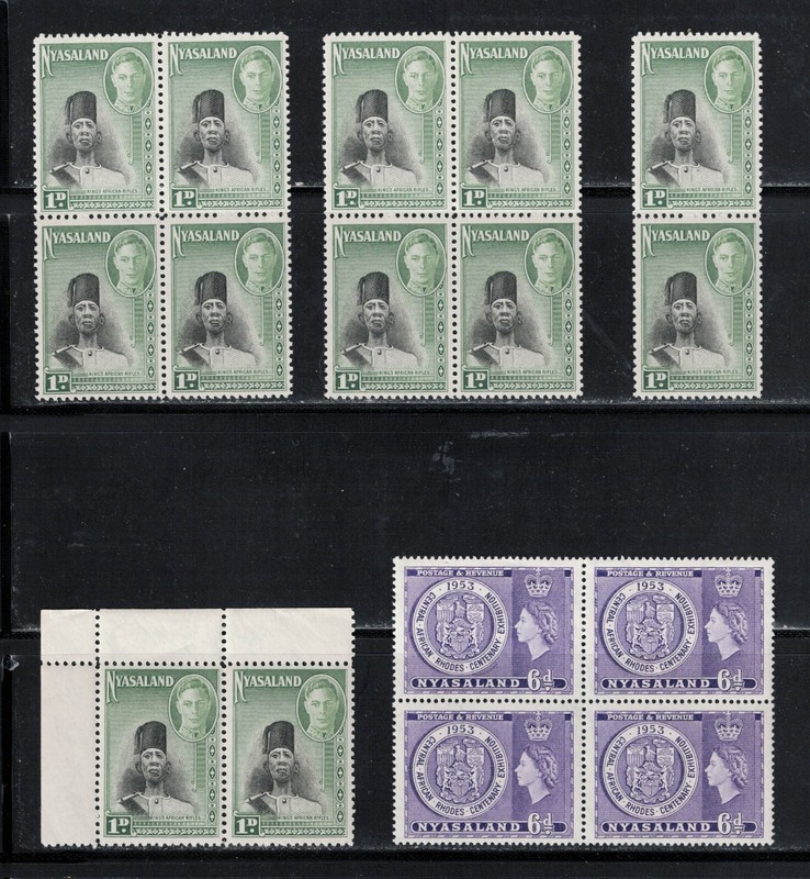 Nyasaland Protectorate, 1945-1953, MNH Multiples, Scott 69 & 95