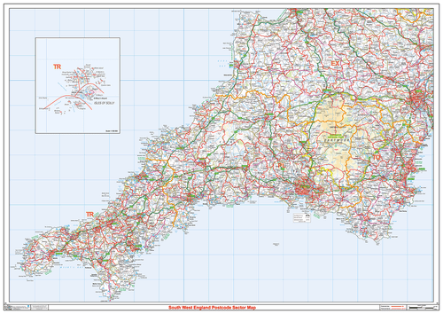 South West England Postcode Sector Map, Poster of Postcodes for SW England - Picture 1 of 6