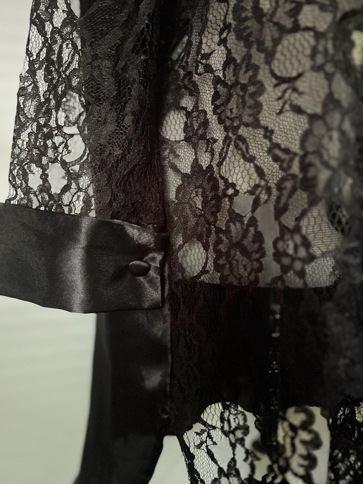 UNDERCOVER Abito camicia VICTORIA'S SECRET etichetta oro pizzo bottoni nero trasparente vintage