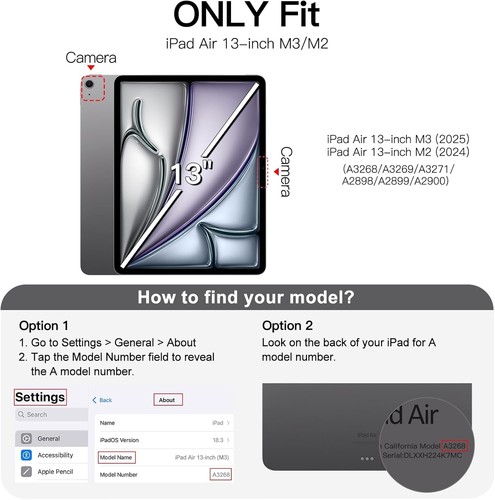 Rotating Case for iPad Air 13 Inch M3/M2 2025/2024 with Pencil Holder 360 Degree - Picture 2 of 7
