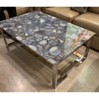 48''x24'' Gray Agate Dining Furniture Kitchen Table Top Home Decor Farmhouse Table