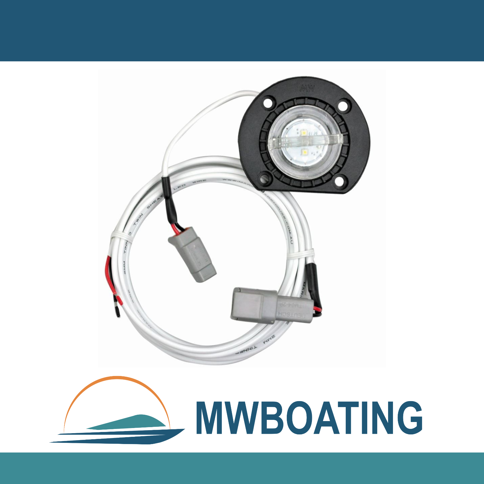 Blue LED Bung Light with Base Mount 12V Marine Tinned Wire Fully