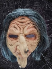 gruselige Hexe Maske alte Frau Warzen Haare  Zauberin Greisin Halloween Karneval