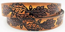 OAK LEAF BROWN EMBOSSED GENUINE COWHIDE LEATHER BELT USA MADE