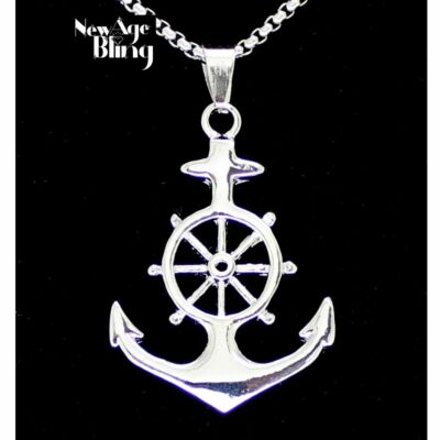 Anchor Wheel Captain Pendant Necklace Stainless Steel 24'' Chain 