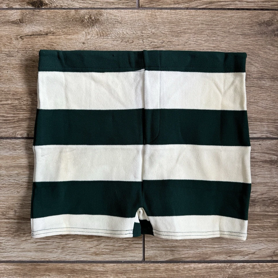 Vintage 60s Mens Square Cut Swim Bathing Trunks Stripe Green White Large - Image 2 of 4