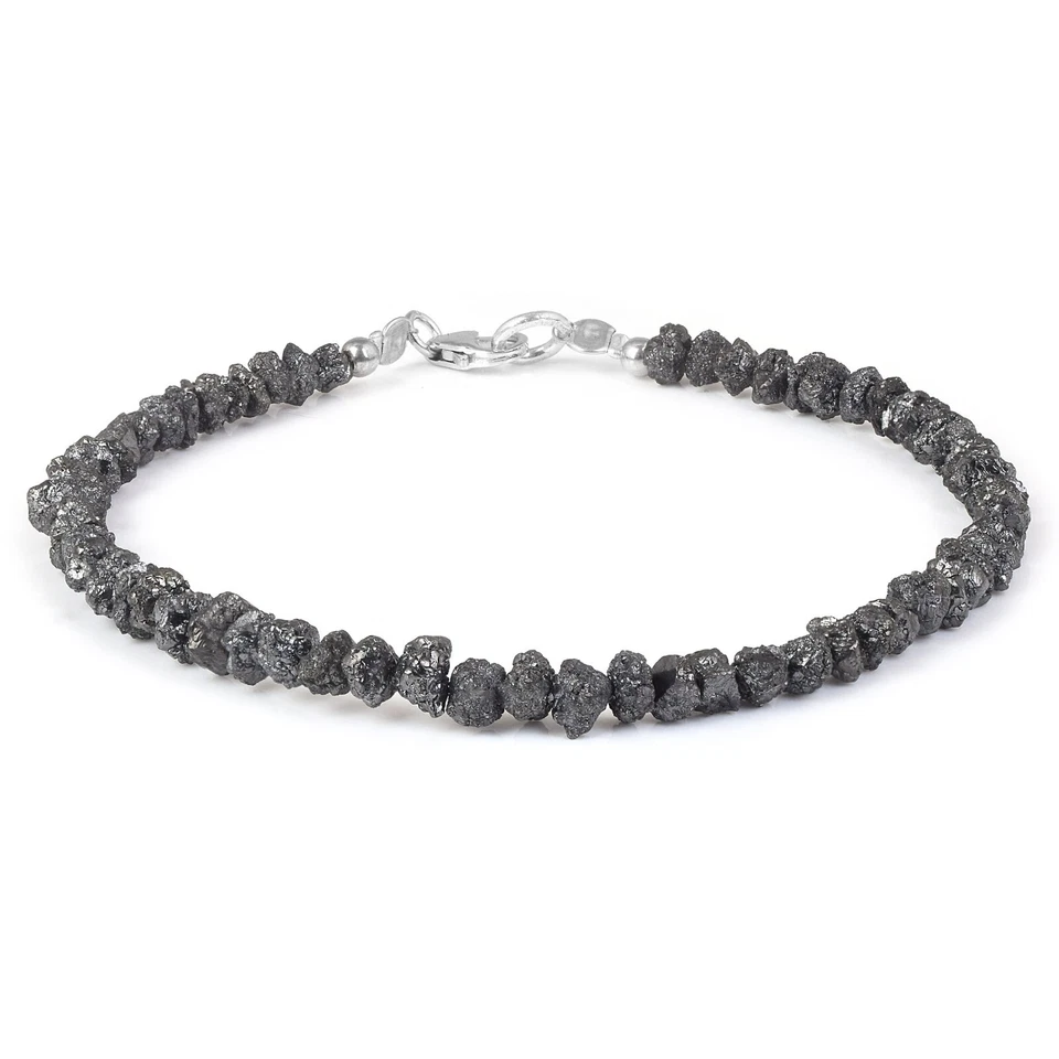 Pulsera de plata 925 natural crudo negro diamante áspero 3-4 mm cuentas pepitas regalo  Foto 4 de 4