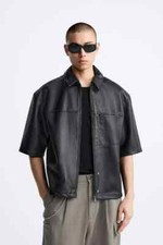 Classic Men's Lambskin Leather Outerwear Half Sleeve Collar Shirt Style Jacket