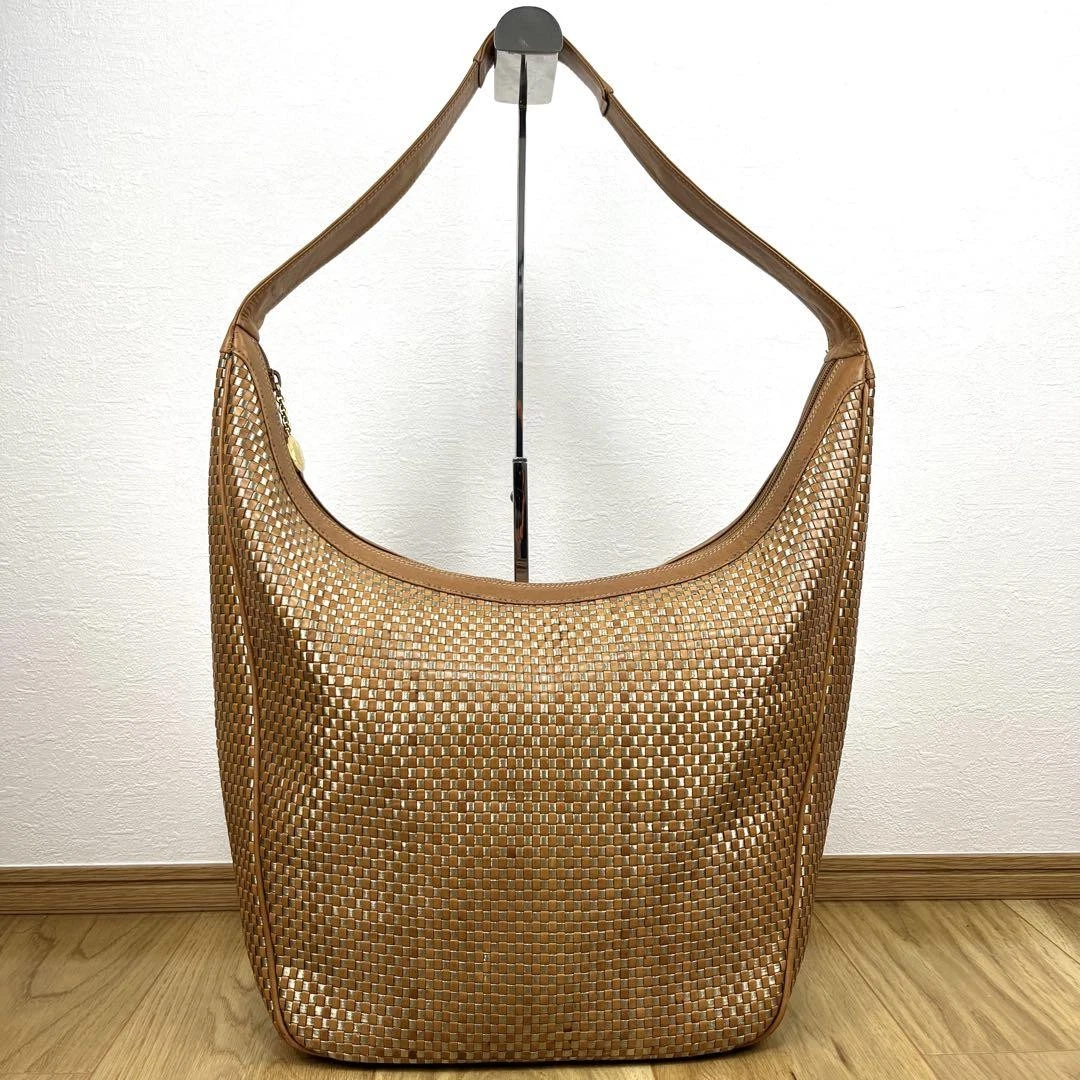 Rare sac bandoulière Gucci satin Intrecciato hobo cuir marron cadeau 0411b