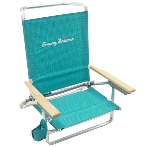 5-Position Lay Flat Cup Holder and Towel Bar Beach Chair Turquoise Check