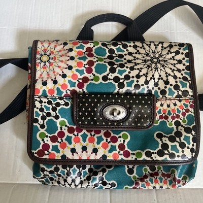 Fossil Key Per Coated Canvas & Leather Trim Boho Messenger Bag Crossbody Purse
