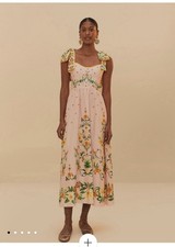 New FARM RIO Pink Botanical Beauty Shoulder Bow Midi Dress Large