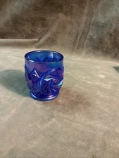 1990s Fenton art glass cobalt blue Honstar iridescent carnival toothpick Holder