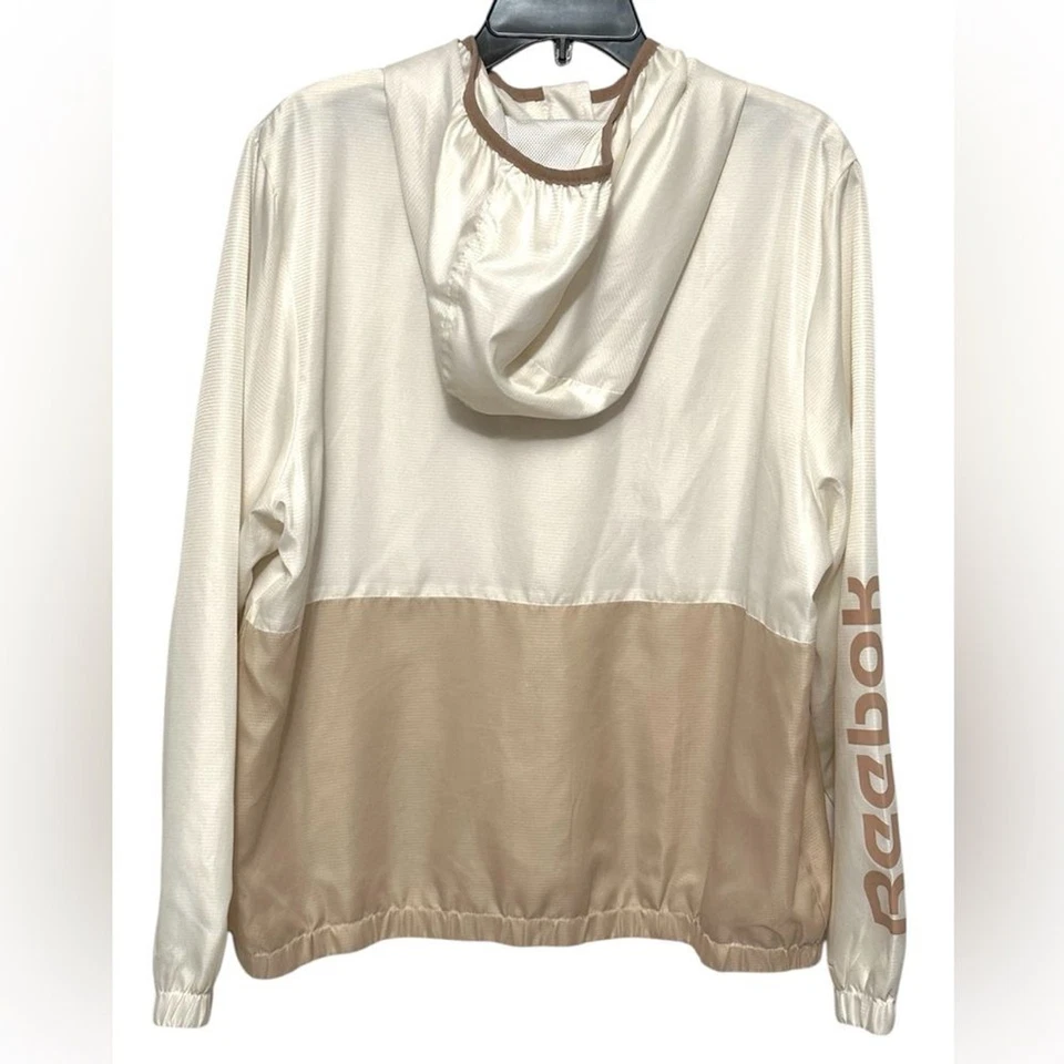 Reebok Cream / Beige & Tan Windbreaker Hooded Zip Jacket XL - Image 3 of 4