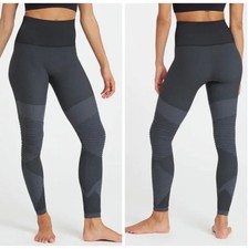 Spanx Seamless Large Look At Me Now Black Gray Textured Leggings High Rise