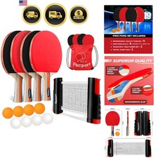 Ping Pong Paddle Set, Table Tennis Set with 4 Rackets and 8 Balls, Retractabl...