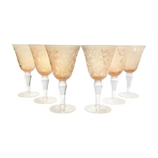 Noble Excellence “Scroll” 6 Amber All Purpose Water or Wine Glasses 8” 14oz